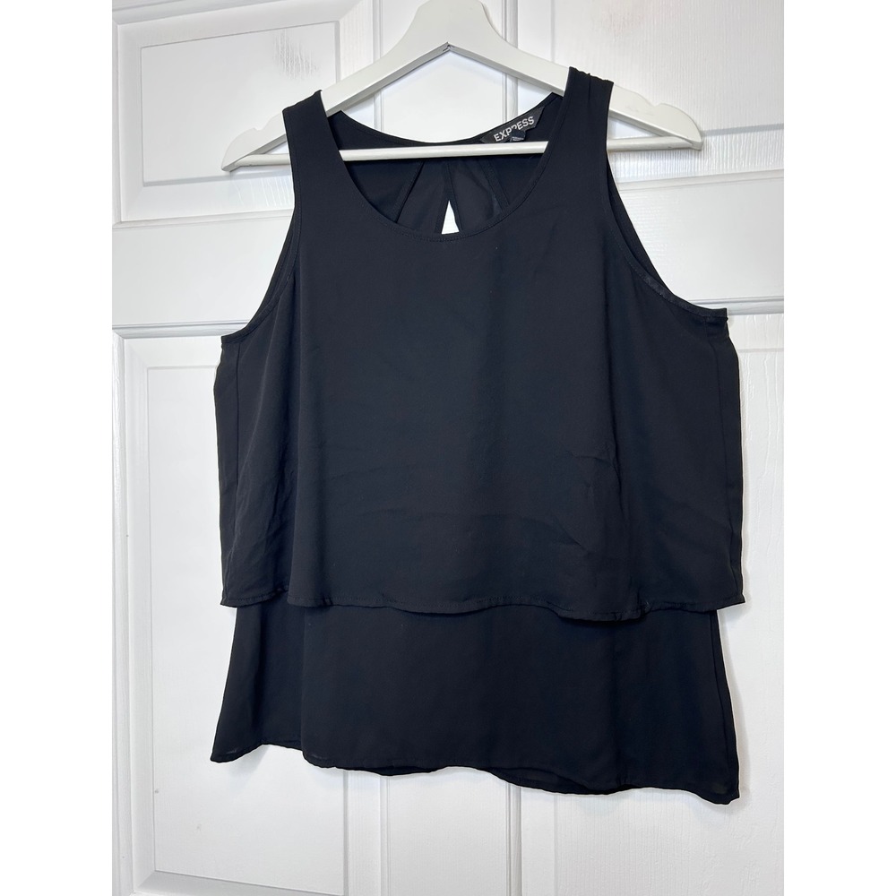 Express Layered Tank Top Small Black Split Back